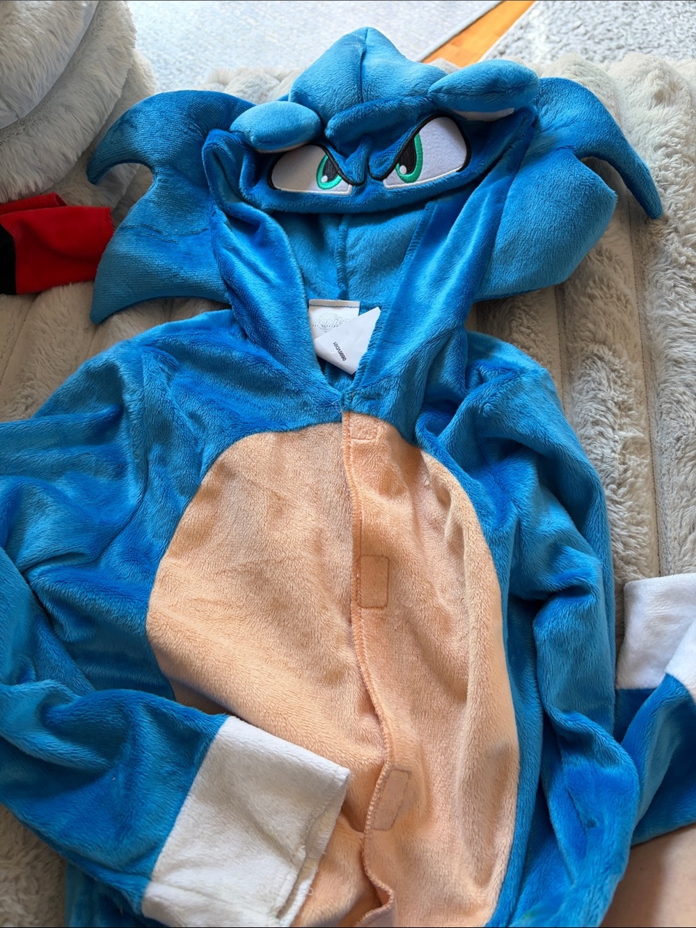 Blue Sonic Halloween Costume Onesie with Tan Belly and Hood Eyes - Small